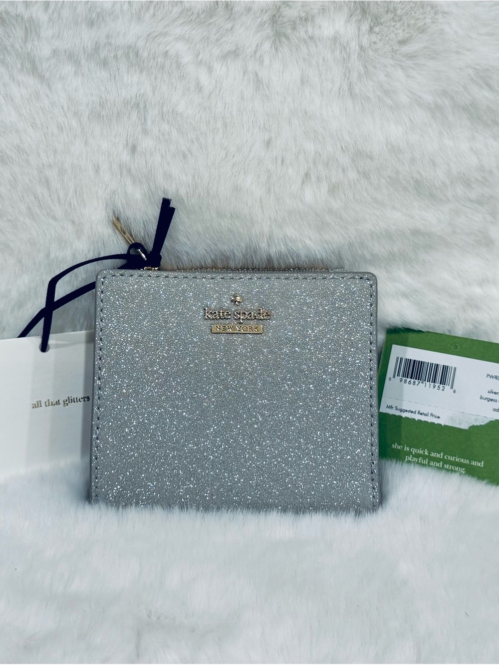 Kate Spade ♠️ Wallet bifold Silver Glitter gorgeous sparkle NWT